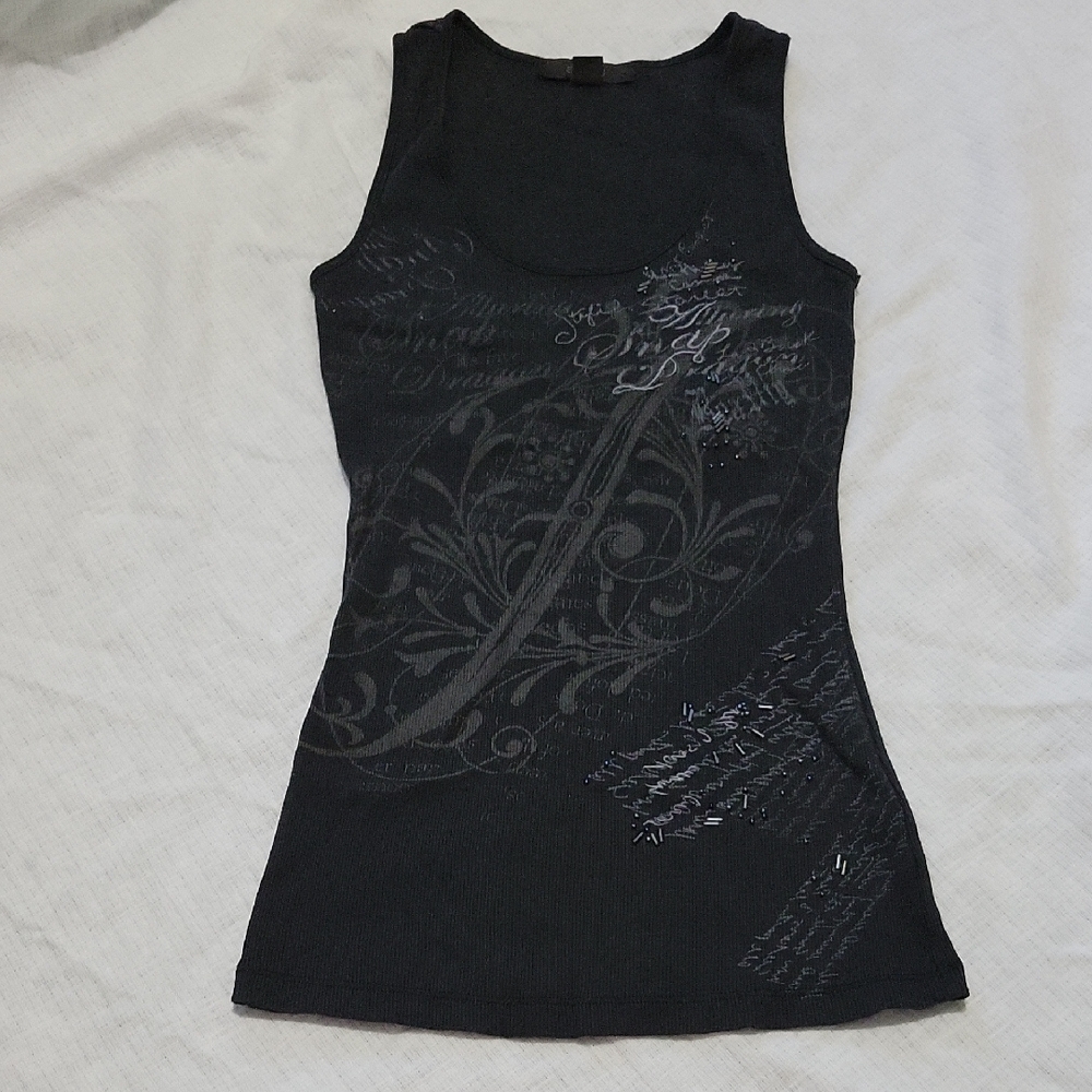 Express Black Embellished Scoopneck Ribbed Tank Small Mint Condition